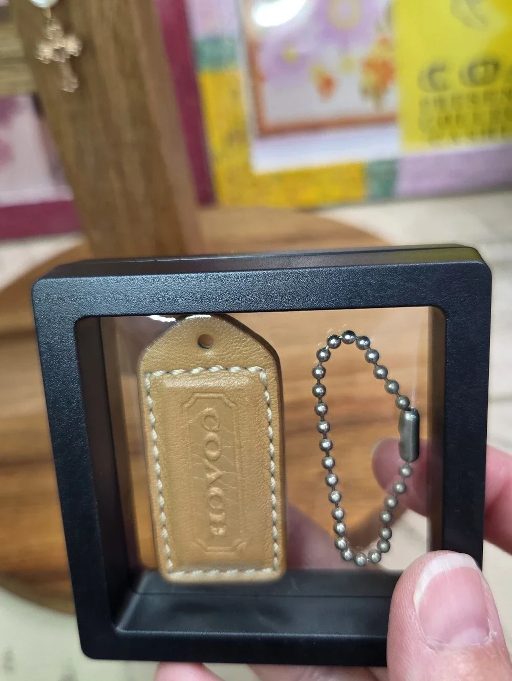 Coach Natural Tan Leather HangTag w/ Ball Chain, EUC